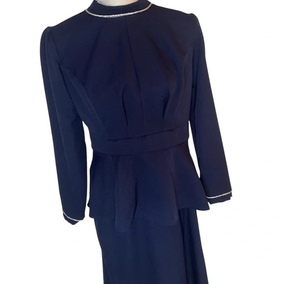Elegant women navy blue two piece skirt set size 42EU new long - Picture 5 of 7